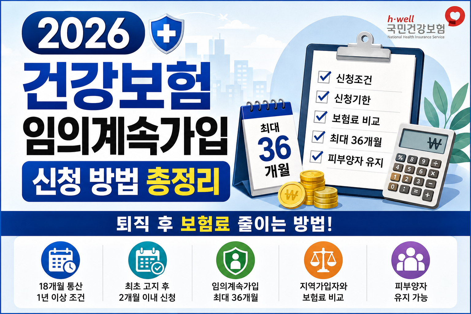 건강보험 임의계속가입 2026 신청조건 기한 보험료 최대 36개월